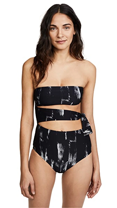 Proenza Schouler Strapless Cutout Printed Bandeau One-piece Swimsuit In Black/white