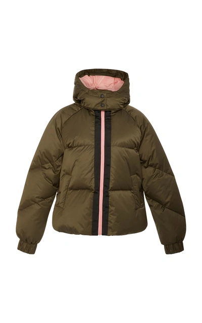 Ganni Puffer Jacket With Hood And Contrasting Zip In Green