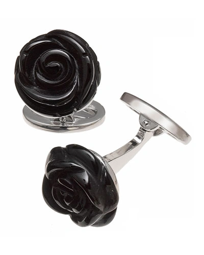 Jan Leslie Onyx Carved Rose Cuff Links In Black