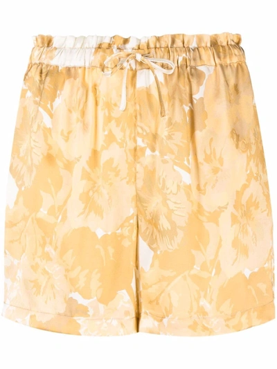 Gold Hawk Floral-print Silk Shorts In Gold