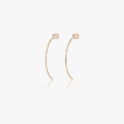 Melissa Joy Manning 14k Yellow Gold Long Curved Cube Bar Earrings In Metallic