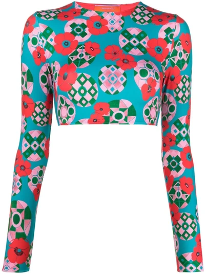 La Doublej Surf Floral-print Long-sleeved Bikini Top In Nectar