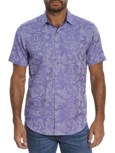 Robert Graham Rum Swizzle Stretch Print Short Sleeve Button-up Shirt In Purple