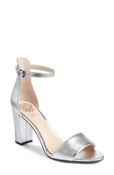 Vince Camuto Corlina Ankle Strap Sandal In Pewter Metallic Nappa Leather