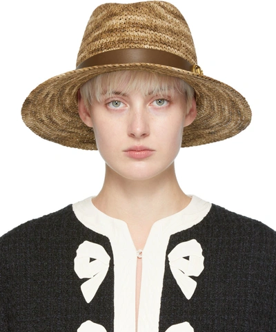 Valentino Garavani Crocheted Faux-straw And Leather Hat In Brown