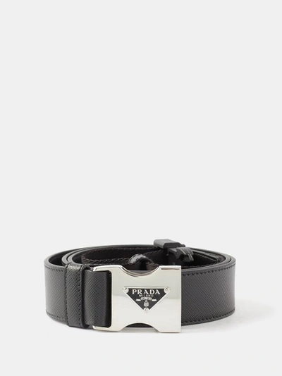 Prada Rollercoaster Buckle Leather Belt In Black