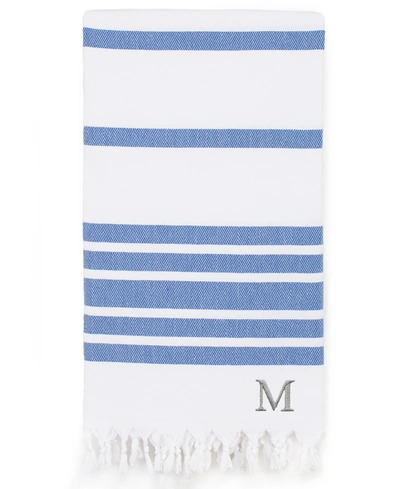 Linum Home Personalized Herringbone Pestemal Beach Towel Bedding In Blue