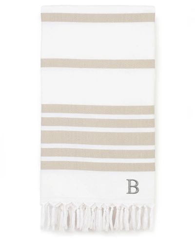 Linum Home Personalized Herringbone Pestemal Beach Towel Bedding In Tan/beige