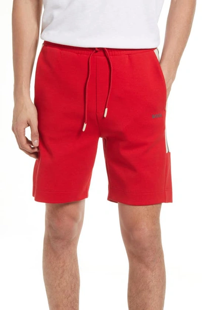 Hugo Boss Headlo Stripe Cotton Blend Shorts In Medium Red
