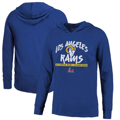 Majestic Threads Royal Los Angeles Rams 2-time Super Bowl Champions Softhand Long Sleeve Hoodie T-sh