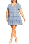 City Chic Trendy Plus Size Denim Tier Dress In Light Denim