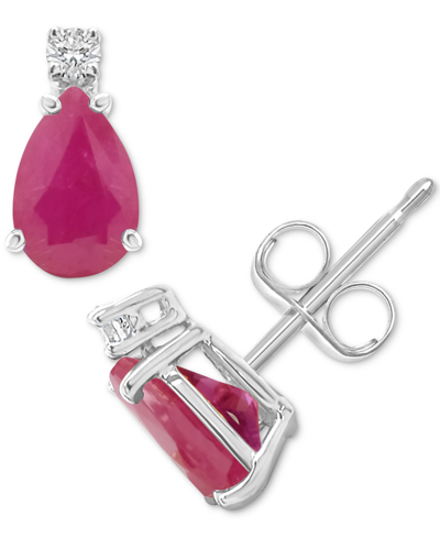 Macy's Sapphire (1-7/8 Ct. T.w.) & Diamond Accent Stud Earrings In 14k White Gold (also In Emerald & Ruby) In Ruby Red
