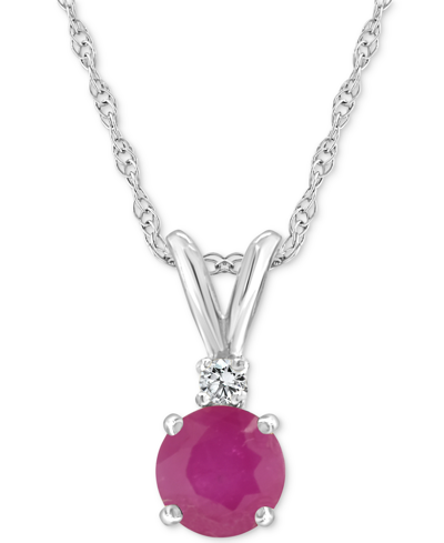 Macy's Sapphire (5/8 Ct. T.w.) & Diamond Accent 18" Pendant Necklace In 14k White Gold (also In Ruby) In Ruby Red