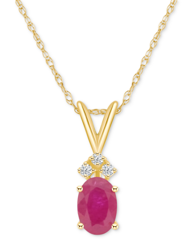 Macy's Sapphire (1 Ct. T.w.) & Diamond Accent 18" Pendant Necklace In 14k Gold (also In Ruby) In Ruby Red