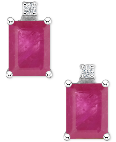 Macy's Tanzanite (1-1/5 Ct. T.w.) & Diamond Accent Stud Earrings In 14k White Gold (also In Emerald, Sapphi In Ruby Red
