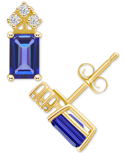 Macy's Ruby (1-3/8 Ct. T.w.) & Diamond (1/8 Ct. T.w.) Crown Stud Earrings In 14k Gold (also In Emerald & Ta In Tanzanite
