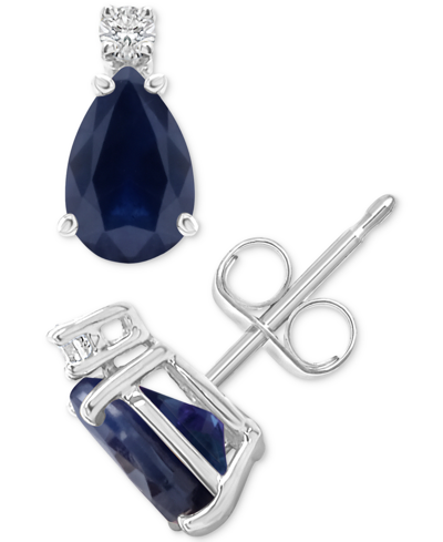 Macy's Sapphire (1-7/8 Ct. T.w.) & Diamond Accent Stud Earrings In 14k White Gold (also In Emerald & Ruby)