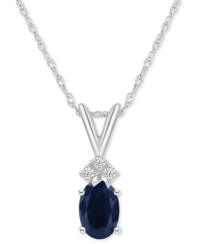 Macy's Sapphire (1 Ct. T.w.) & Diamond Accent 18" Pendant Necklace In 14k White Gold (also In Ruby)