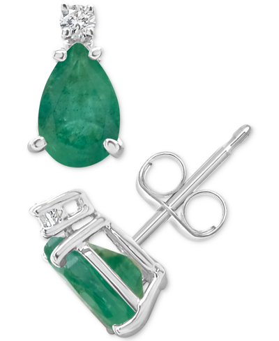 Macy's Sapphire (1-7/8 Ct. T.w.) & Diamond Accent Stud Earrings In 14k White Gold (also In Emerald & Ruby)