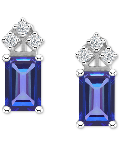Macy's Ruby (1-3/8 Ct. T.w.) & Diamond (1/8 Ct. T.w.) Crown Stud Earrings In 14k White Gold (also In Emeral In Tanzanite