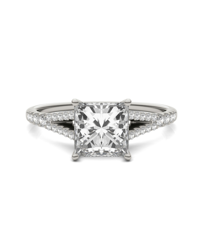 Charles & Colvard Moissanite Princess Cut Split Shank Ring (1-3/4 Carat Total Weight Certified Diamond Equivalent) In In White Gold