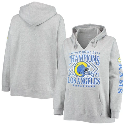 Fanatics Branded Heathered Gray Los Angeles Rams Super Bowl Lvi Champions Retro V-neck Plus Size Pul