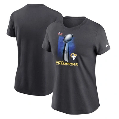 Nike Women's  Anthracite Los Angeles Rams Super Bowl Lvi Champions Lombardi Trophy T-shirt