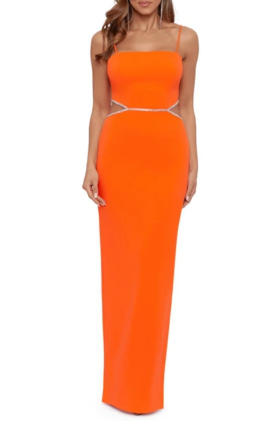 Xscape Side-cutout Scuba Crepe Fit & Flare Dress In Coral