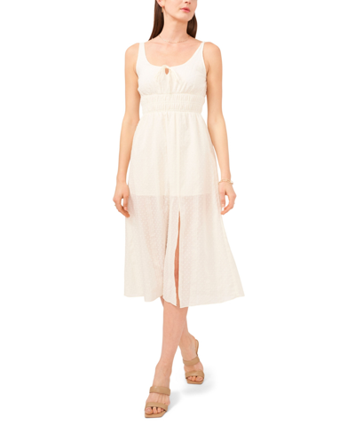 1.state Sleeveless Tie Neck Smocked Waist Detail Dress In Toasted Ivory