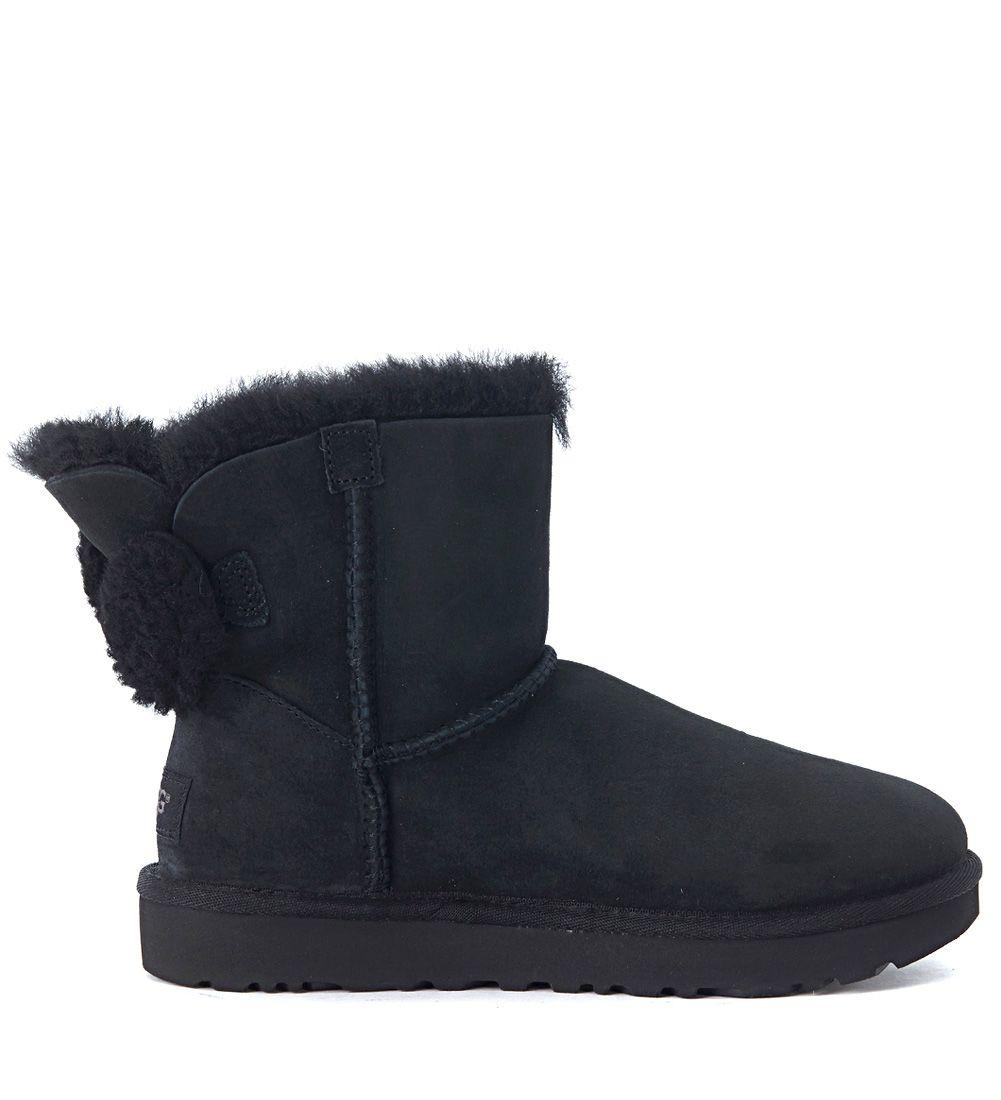 Ugg Arielle Black Leather Boots With Wool Bow In Nero | ModeSens