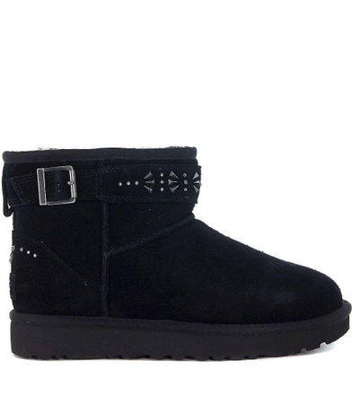 Ugg Jadine Suede Leather Ankle Boots With Studs And Buckles In Nero