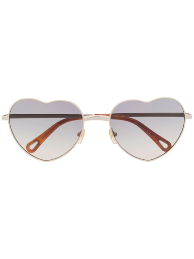 Chloé 59mm Gradient Heart Shape Sunglasses In Gold/grey