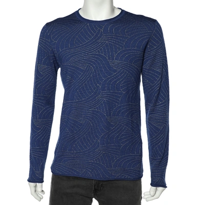 Pre-owned Emporio Armani Blue Patterned Knit Crewneck Sweater L