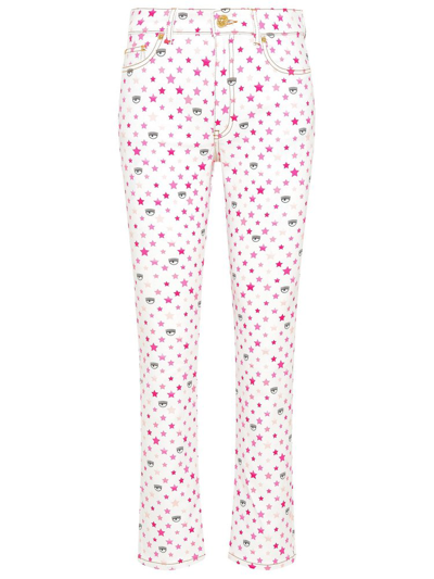 Chiara Ferragni Rainbow-print High-waisted Jeans In White