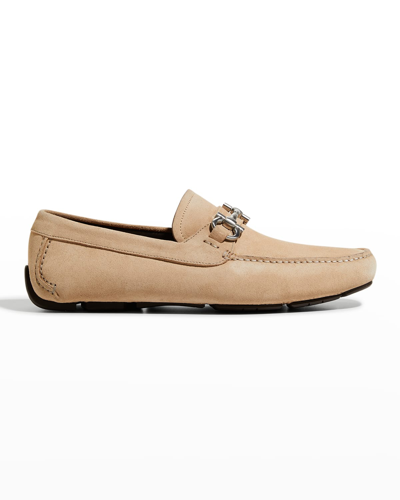 Ferragamo Men's Parigi Eco Suede Leather Driving Loafers In Cashew
