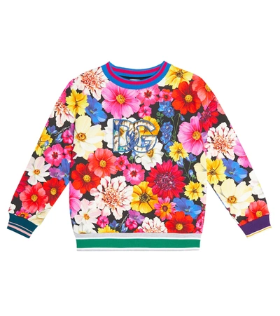 Dolce & Gabbana Kids' Floral Cotton Sweatshirt In Giardino Fdo.nero
