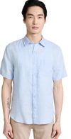 Vince Linen Short Sleeve Button Down Shirt In Lucent Blue