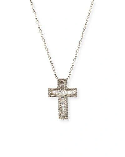 Bessa 18k White Gold Baguette Diamond Cross Pendant Necklace