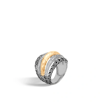 John Hardy Sterling Silver & 18k Yellow Gold Classic Chain Diamond Pave Dome Ring In White Diamond