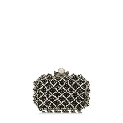 Jimmy Choo Cloud Black Satin Clutch Bag With Crystal Bead Embroidery In Black/crystal