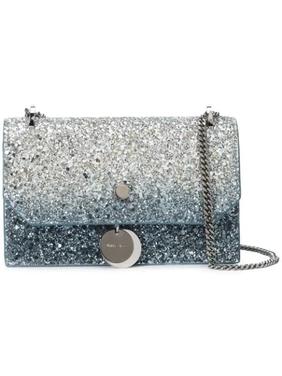 Jimmy Choo Finley Silver And Dusk Blue Fireball Glitter Dégradé Cross Body Mini Bag In Metallic