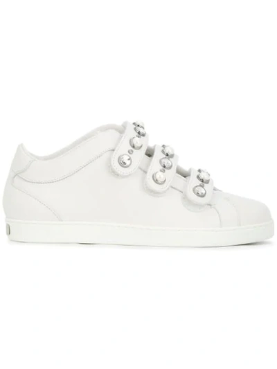 Jimmy Choo Woman Embellished Leather Sneakers White In White Mix