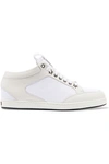 Jimmy Choo Miami Canvas-paneled Leather Sneakers In White/white