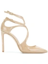Jimmy Choo Lancer 100 Nude Patent Leather Pointy Toe Pumps