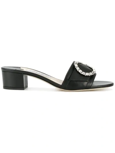 Jimmy Choo Granger 35 Black Nappa Leather Mules With Crystal Buckle