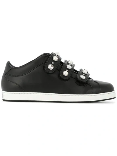 Jimmy Choo Ny Black Nappa Leather Trainers With Beads And Crystals In Black Mix