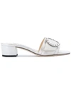 Jimmy Choo Granger 35 Silver Metallic Nappa Leather Mules With Crystal Buckle