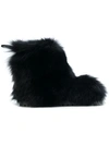 Jimmy Choo Dalton Flat Black Fox Fur Boots With Rabbit Fur Lining