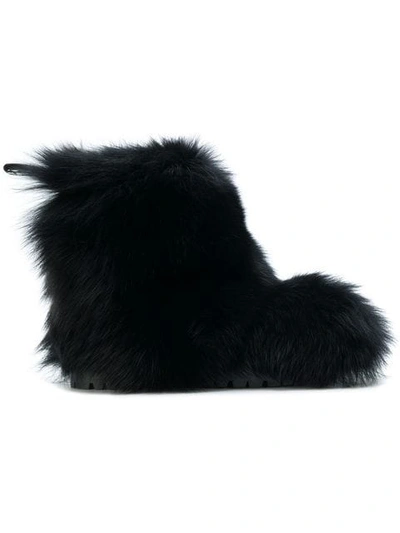 Jimmy Choo Dalton Flat Black Fox Fur Boots With Rabbit Fur Lining