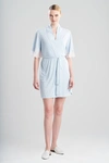 Natori Enchant Short Sleeves Wrap Robe With Lace In Frosted Blue/shell Pink